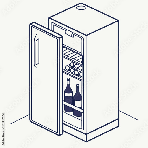 Open wine fridge with bottles