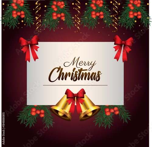 Classic Merry Christmas Greeting Card with Red Background and Festive Gift Box