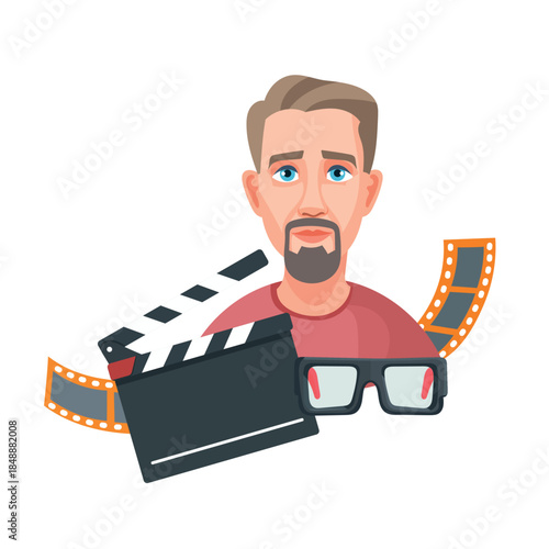 Man in cinema. Flat vector clipart, illustration with isolated background.