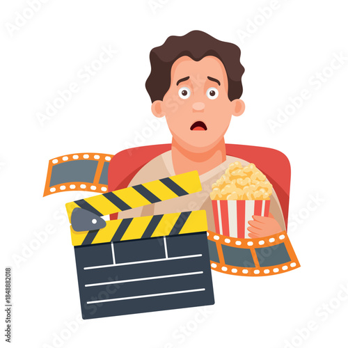 Man in cinema. Flat vector clipart, illustration with isolated background.