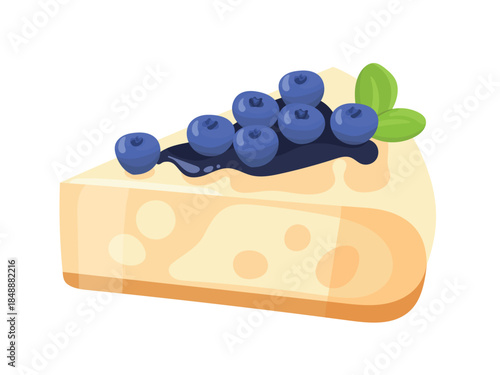 Blueberry cheesecake. Flat vector clipart, illustration with isolated background.