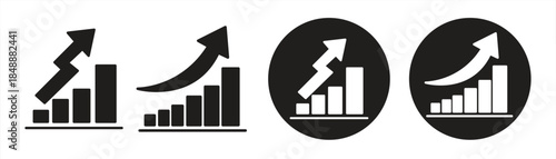 Growth chart collection. Business charts with arrows. Growth chart collection. Profit growth symbol. Progress bar. Bar chart. Growth success arrow icon. Progress symbol. Increasing chart, isolated on 