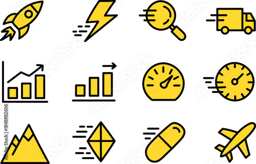 Business Speed and Performance Line Icons Set with Growth, Delivery, Innovation and Time Management Concepts
