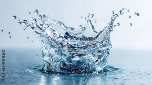 Dynamic clear liquid substance forms an upward splash crown above a wet surface