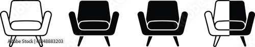 High-quality vector symbols of a domestic seating option with a sleek design, suitable for living room furniture advertisements and home staging illustrations.