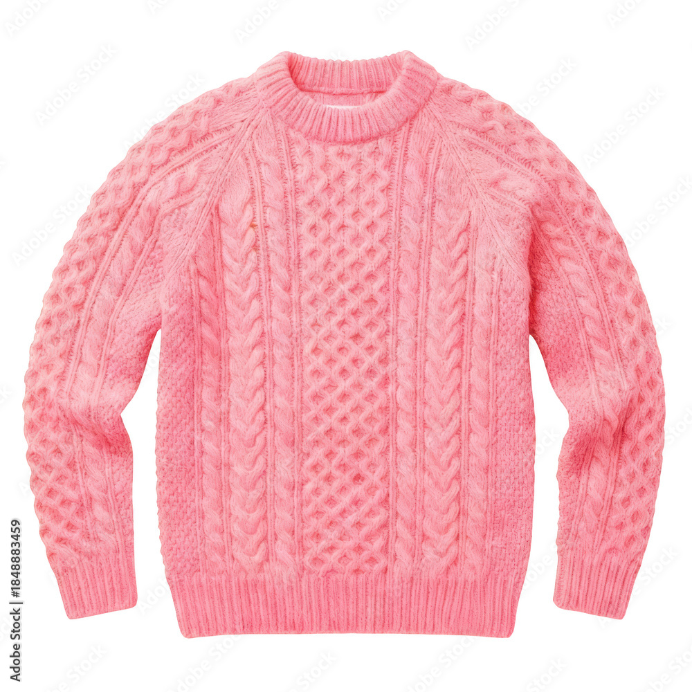 Obraz premium Warm pink cable knit aran sweater, cozy and comfortable classic garment