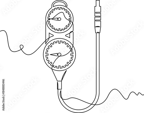 one line art Diving Pressure Gauge vector illustration. line art, one continuous line, simple, hand drawn and sketch style. for icons, symbols, signs or logos. PNG