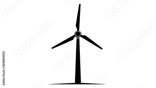 Minimalist Illustration of a Single Wind Turbine with Three Blades Against a Clear Background