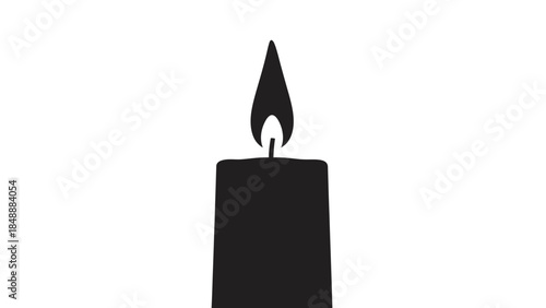 minimalist black silhouette of a tall candle with flickering flame on a white background