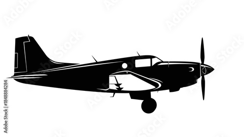 Silhouette of a vintage aircraft with streamlined design and propeller in a minimalistic style