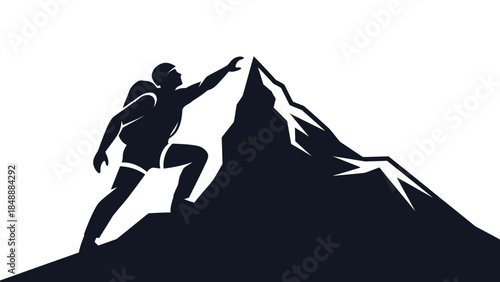 Silhouette of a climber reaching a mountain summit symbolizing achievement and perseverance