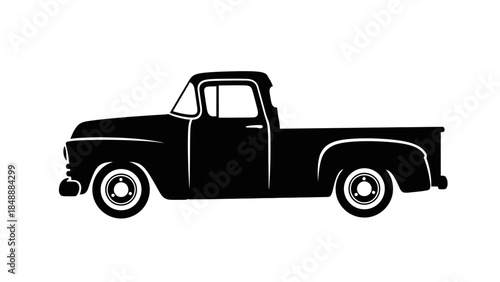 Silhouette of a Classic vintage pickup truck with simple black and white contrast