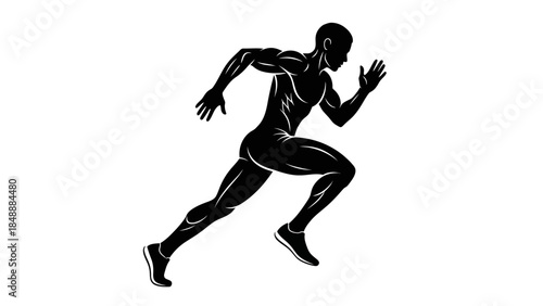 Dynamic silhouette of a male sprinter in mid-stride showcasing athletic speed and power