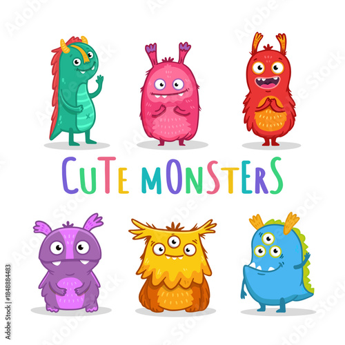 set of cartoon monsters. Cute monster. Kids funny character design for posters, cards., magazins. Vector illustration 