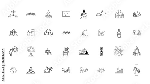 Business success and achievement line icons collection representing strategy and growth