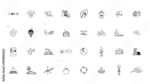 Simple line icons representing ecology, environment, and nature concepts