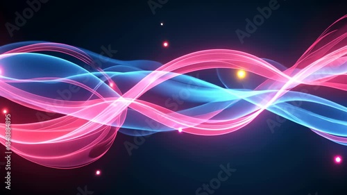 Glowing Energy Waves Animation - Flowing Neon Pink and Blue Light Streams on Dark Background for Technology Presentations and Motion Graphics