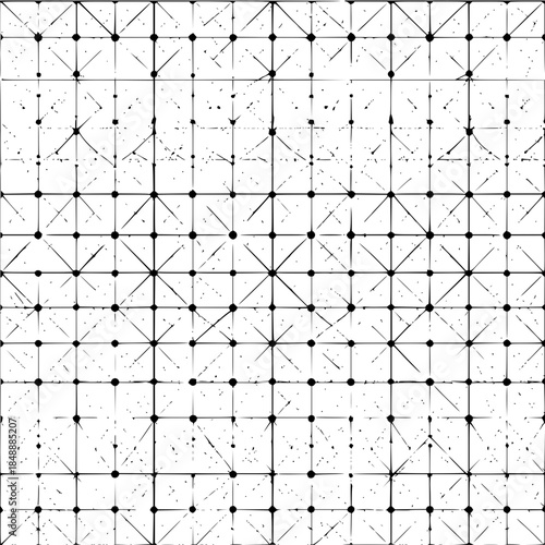 Geometric Pattern with Black Lines and Dots on White Background