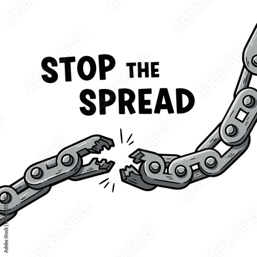 Broken transmission chain with text "Stop the Spread", concept of Bird Flu  