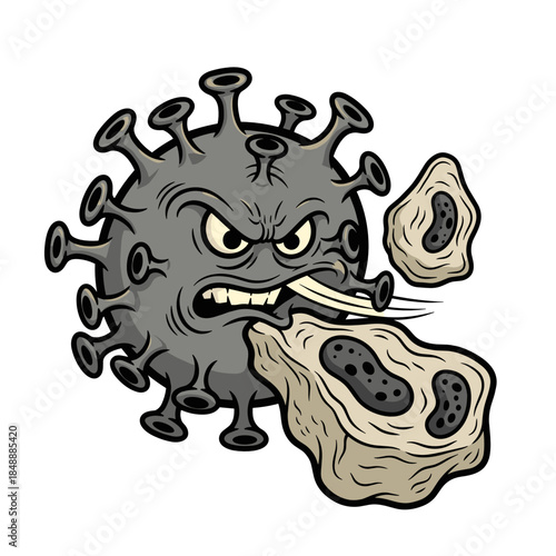 Cartoon virus attacking human and animal cells representing Bird Flu  