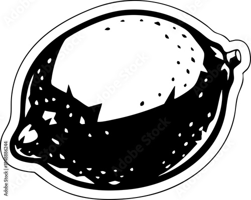 Black and white lemon fruit graphic isolated vector illustration.