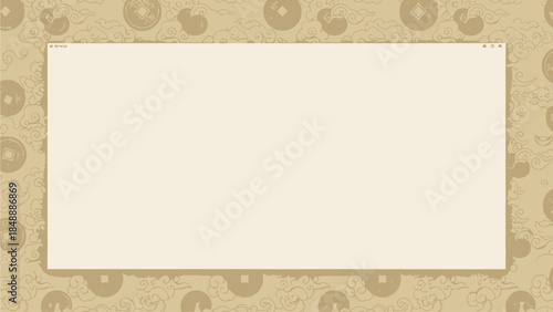 A blank rectangular card with a beige background and circular patterns surrounding it from a top-view perspective