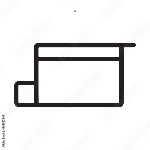 A minimalist line art icon representing a desktop or application window with a small sidebar, ideal for digital interfaces and software design concepts
