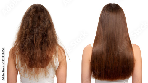 Before and after hair smoothing transformation