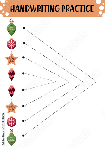 Holiday Handwriting Practice Sheet with Christmas Decorations