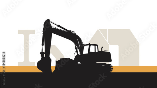 Excavator Operating in Industrial Setting Illustration