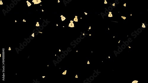 Overlay of falling money bag on transparent background, ideal for finance, wealth, prosperity concepts in design and video projects.