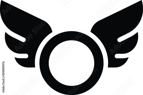 Winged circle logo symbol with bold black design