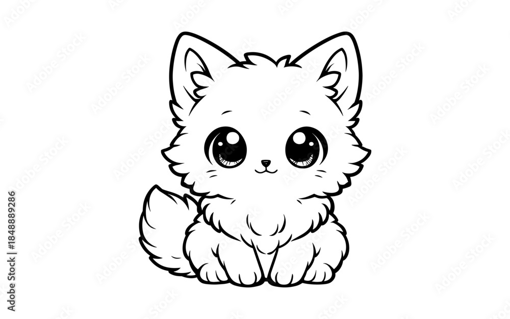 Obraz premium Adorable cute kitty: black and white line art with big eyes