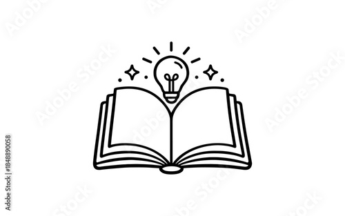 Open book with light bulb idea concept in linear style