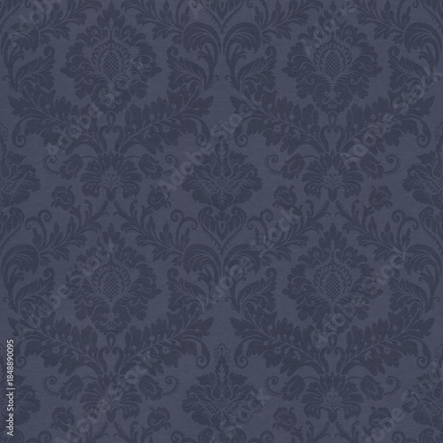 Navy Blue Damask Fabric Texture
