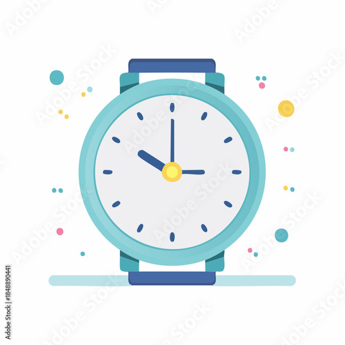 Modern minimalist wristwatch illustration with blue strap and clear dial, perfect for timekeeping and fashion concepts