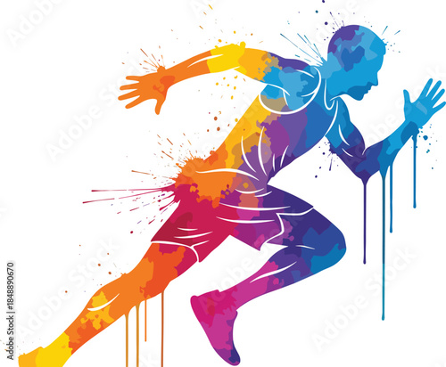 Colorful sprint runner silhouette abstract sport illustration, dynamic athlete motion, modern fitness art, speed, energy, training, competition, creative vector design