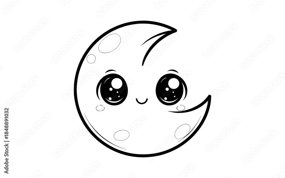 Fototapeta premium Cute kawaii moon with adorable smile and stars