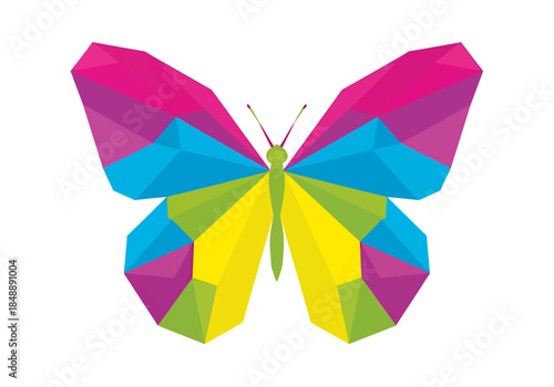 Colorful lowpoly butterfly design on a white background