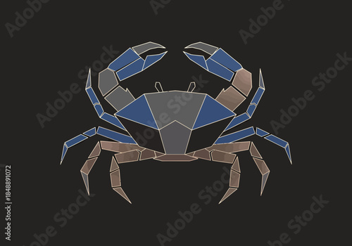 Lowpoly blue and brown crab illustration on a dark background