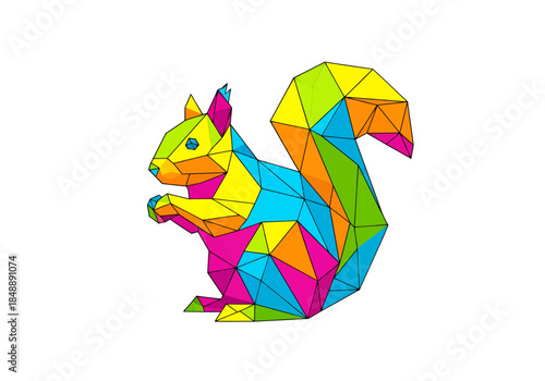Lowpoly brightly colored squirrel illustration on a white background