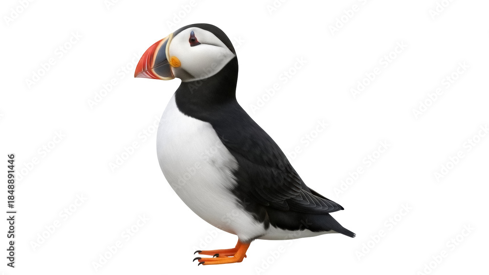 Fototapeta premium Atlantic puffin PNG isolated on transparent background, seabird with colorful beak and plumage, wildlife animal for design use