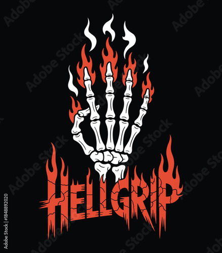Flaming Skeleton Hand Hellgrip Logo Dark Art Grunge Aesthetic t shirt design