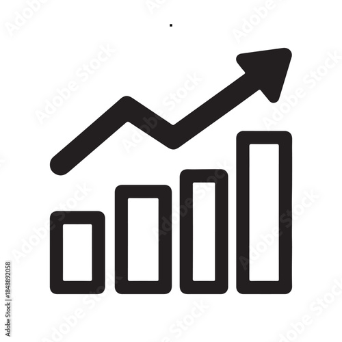 Illustrative bar graph icon depicting significant business expansion and upward market growth, with an arrow indicating positive financial trends and successful performance