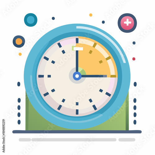Minimalist flat design icon of a clock face with a highlighted section, symbolizing time tracking, deadlines, and efficiency, rendered in a modern, clean vector style