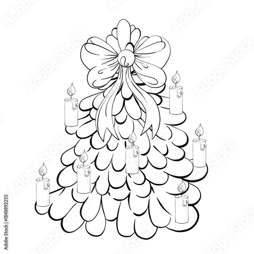 Christmas Tree Design With Candles and Bow Festive Creative and Playful Perfect for Coloring Activity During the Holiday Season at Home or School