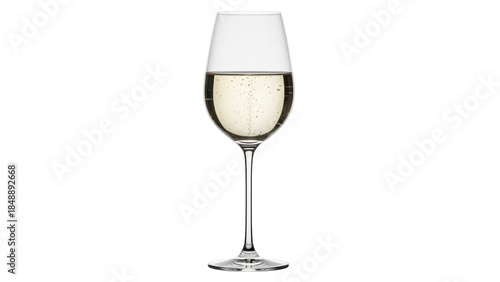 Quadro em tela Isolated glass of white wine with bubbles inside ready for tasting, on a simple