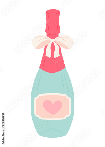 Bottle of sparkling wine for a romantic evening. Vector illustration in flat style.