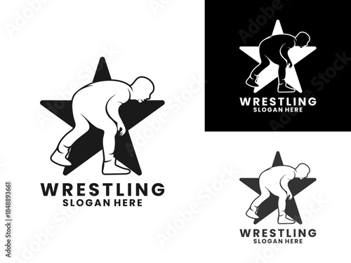 Star wrestling logo design vector template. Wrestling athlete combination with star vector logo design