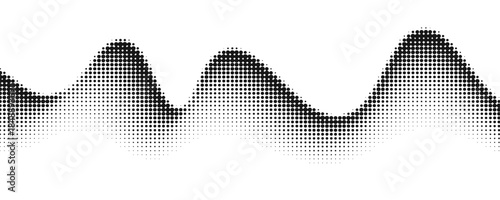 Wavy grain gradient texture. Black stippled flowing line background. Grunge noise dot work wallpaper for banner, poster, brochure. Undulate sandy backdrop with speckles, particles, granules. Vector